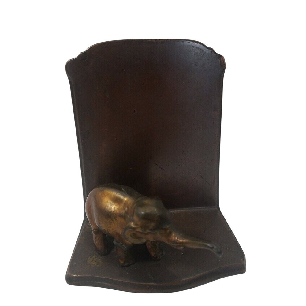 Ronson Vintage Elephant Cast Metal Bookend Paperweight Bronze Tone‎ Single READ